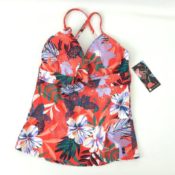 Hapari Womens Tankini Swimsuit Size Juniors XL Penelope Twist Floral Print 14 16 - Picture 1 of 8